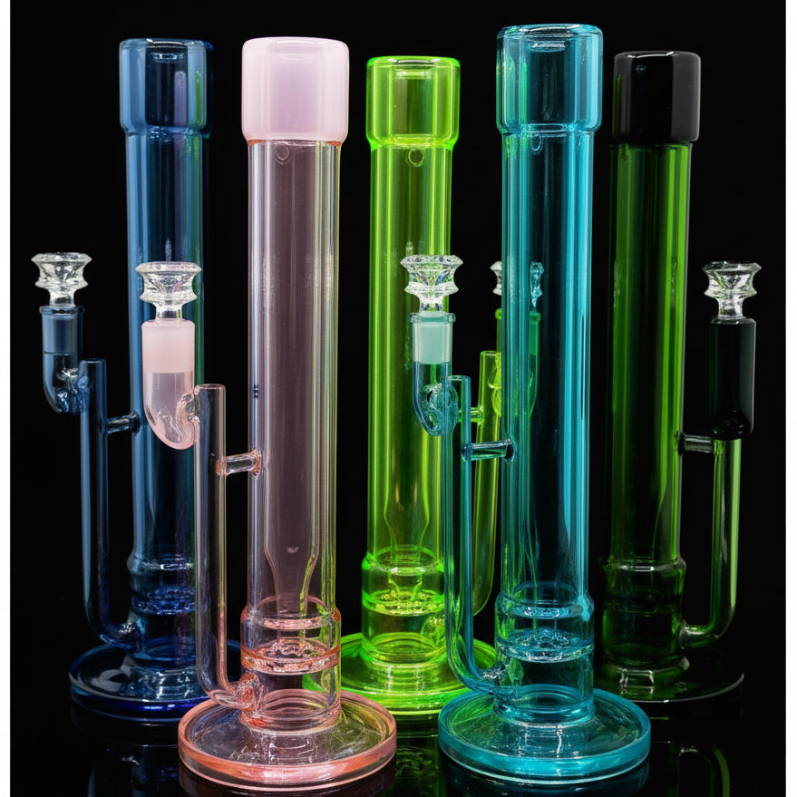 14" Metallic Double Tube In-line Straight Bong