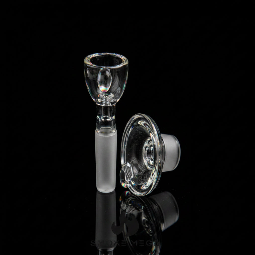 14mm Male- Single Marble Round Dish Funnel Glass Bowl - SmokeMEGA