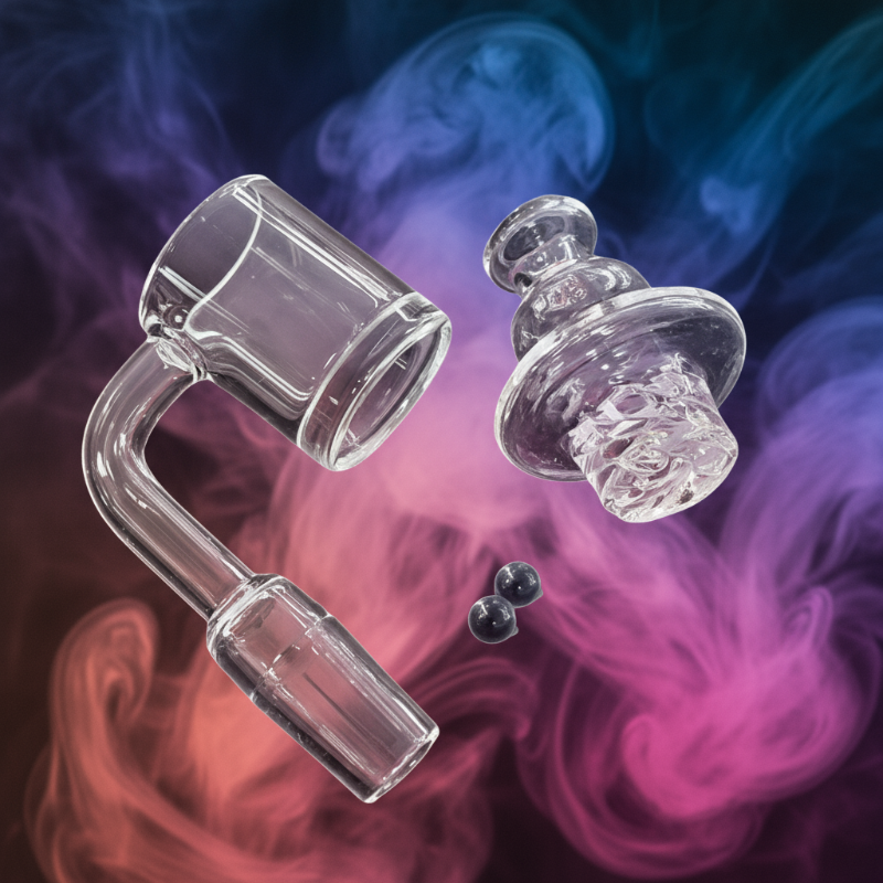 14mm Quartz/Ceramic Banger Kit -With Spinning Carb Cap and Terp Pearls For Rigs