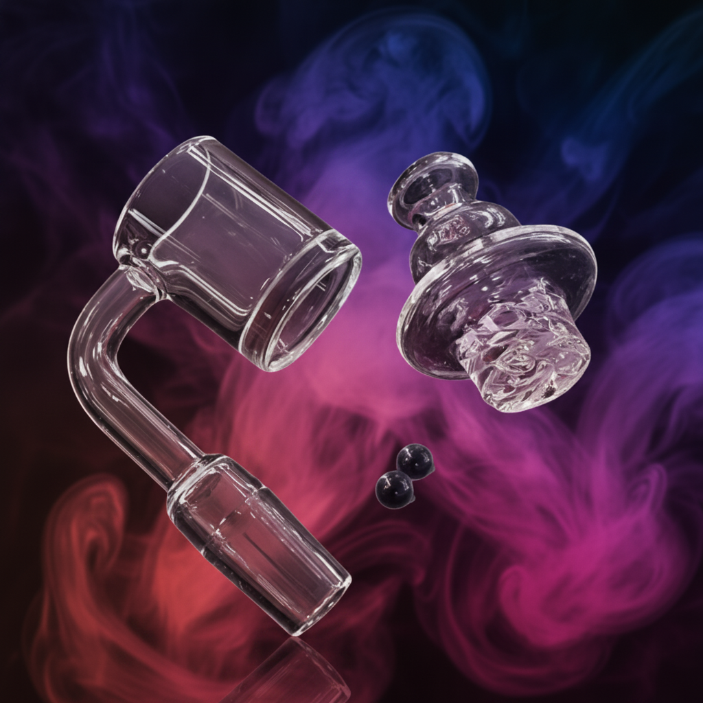 14mm Quartz/Ceramic Banger Kit -With Spinning Carb Cap and Terp Pearls For Rigs