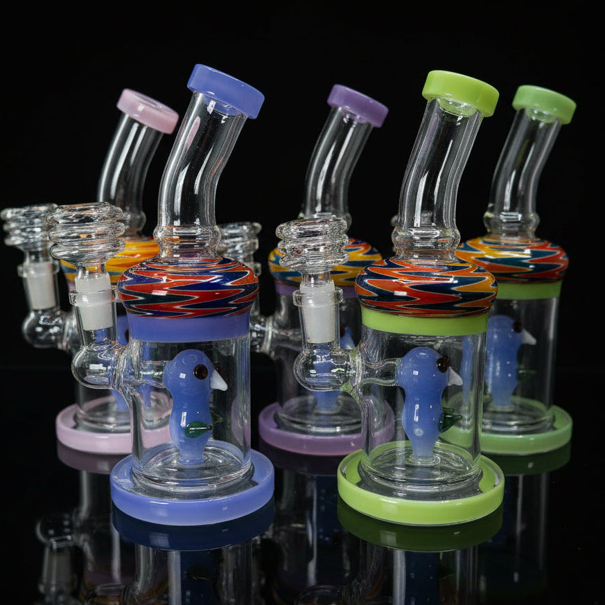 6” Cute Face Color Art Bent Dab Rig