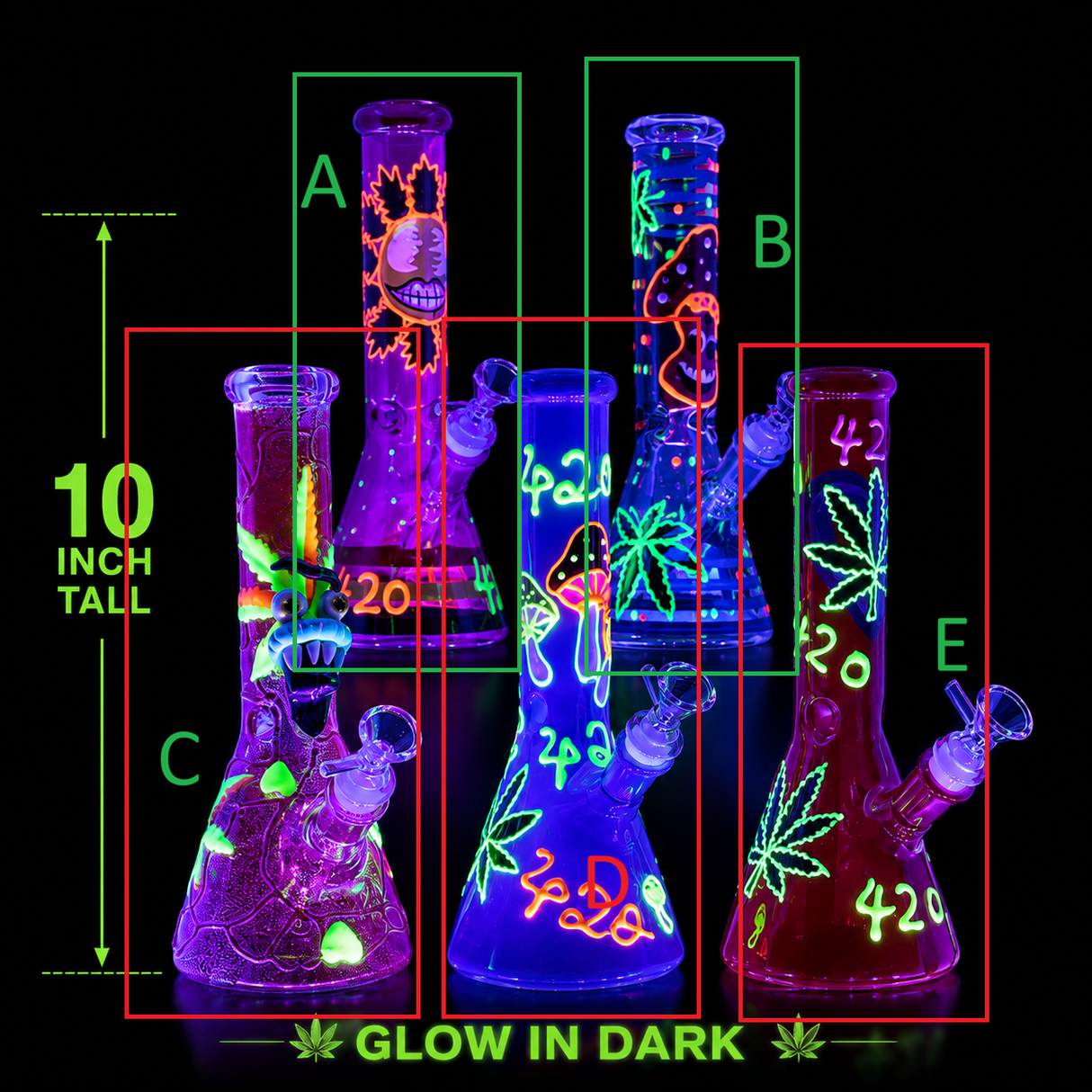 10" Glow In The Dark Beaker Bong