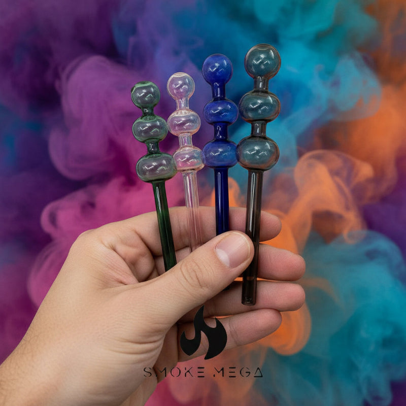 7" borosilicate glass oil burner pipes, pack of 5, in assorted colors for efficient oil burning.