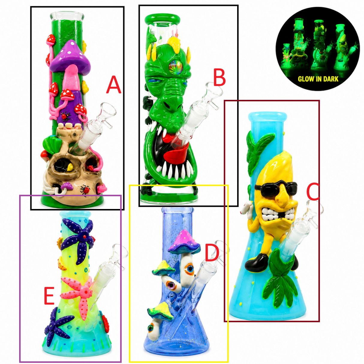 10" Glow In The Dark Heady Beaker Bong