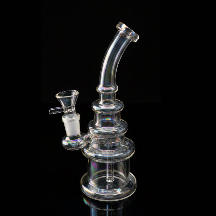 8" metallic color changing dab rig with artistic design and captivating light effects.