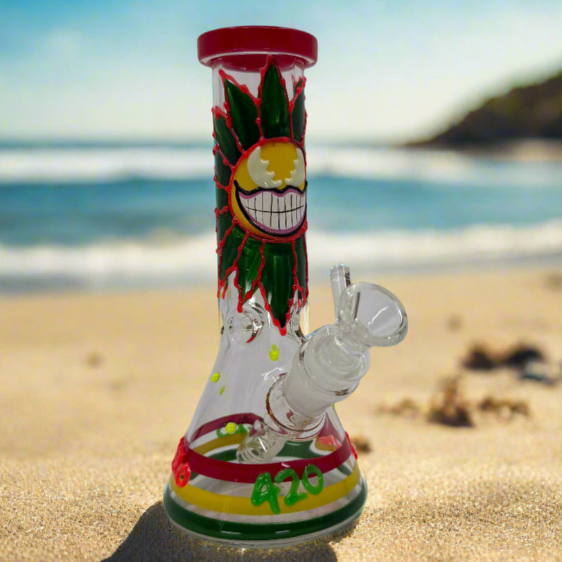 8" Glow In Dark Multi Design Beaker Bong with 3D ART