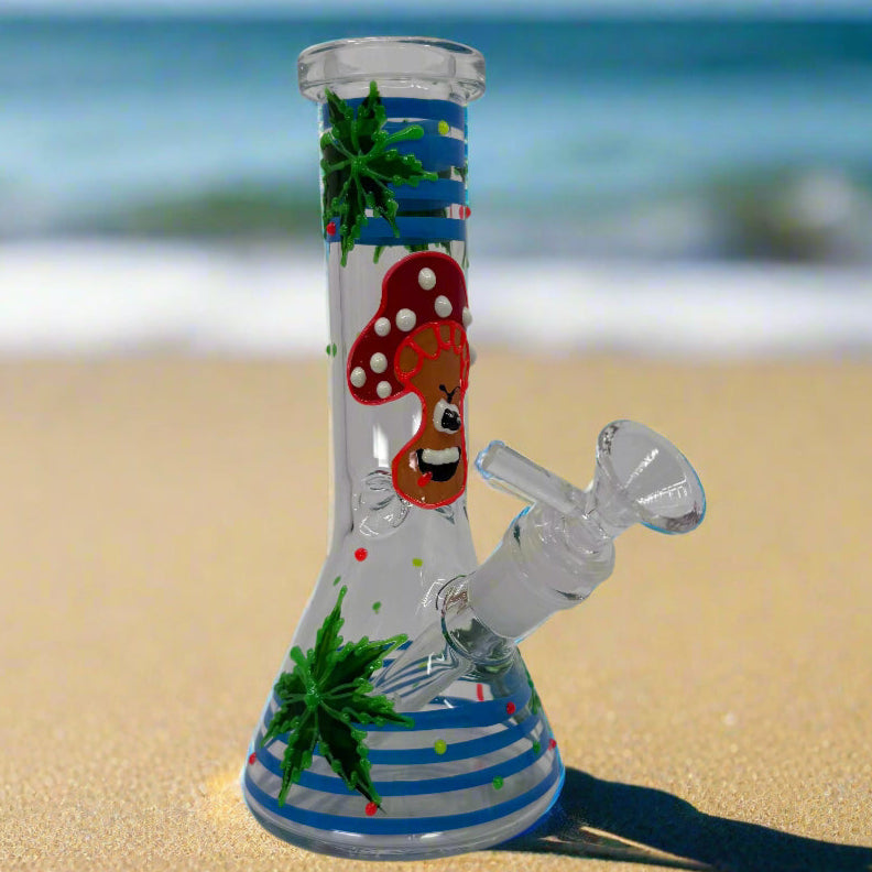 8" Glow In Dark Multi Design Beaker Bong with 3D ART