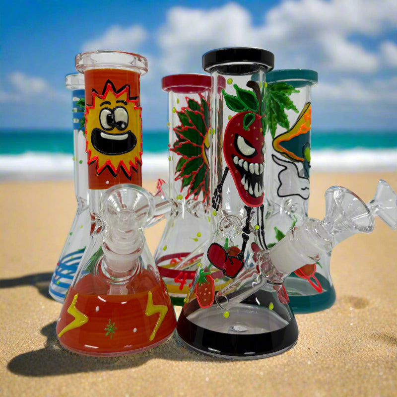 8" Glow In Dark Multi Design Beaker Bong with 3D ART