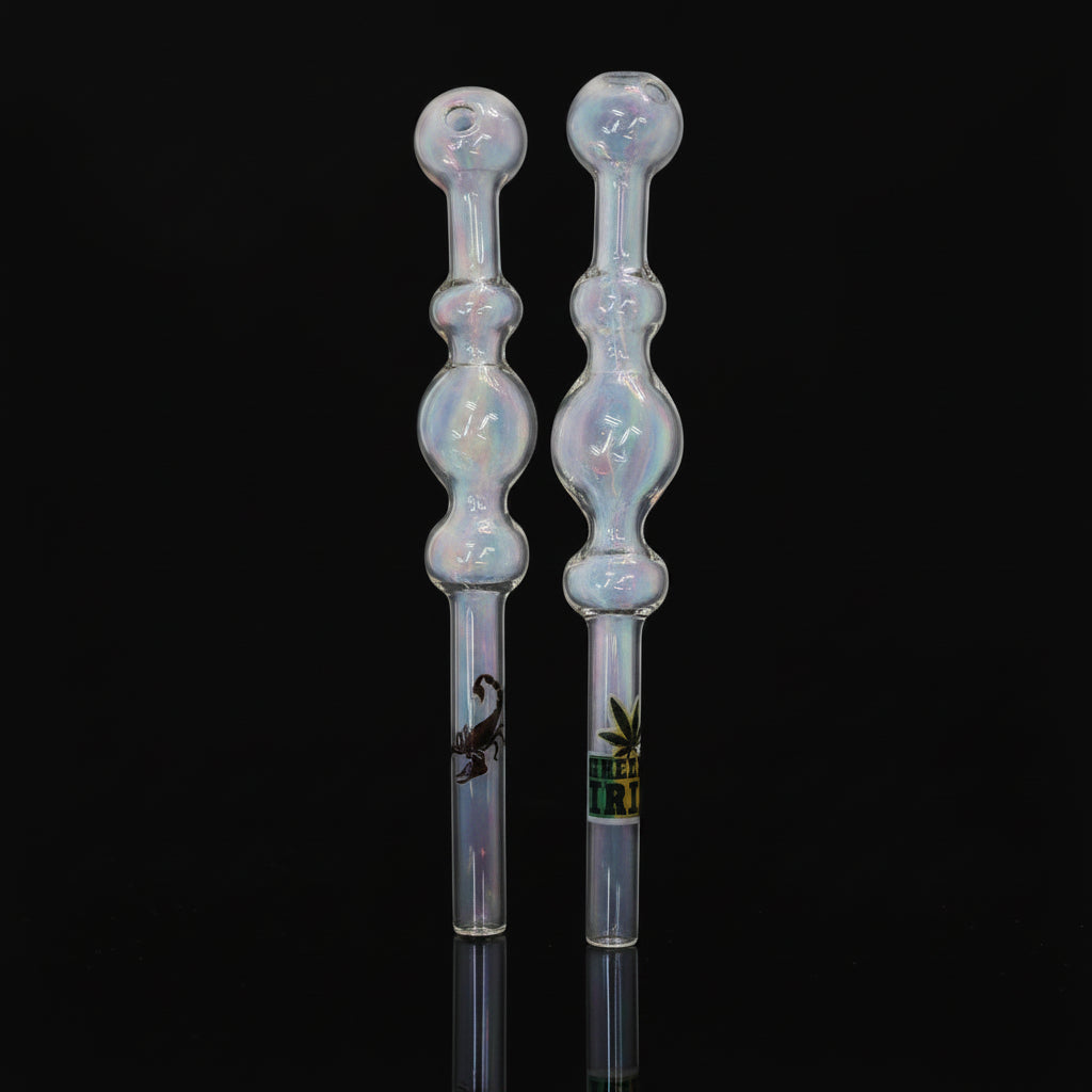 9.5" Four Bubble Glass Oil Burner Clear with decorative elements, high-quality borosilicate glass design.