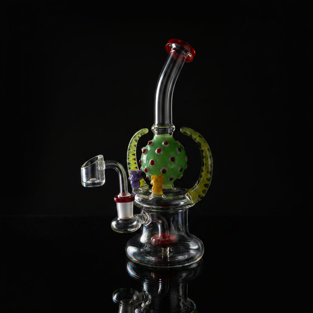 BONG | Bent Neck Double Horn With Showerhead Perc Waterpipe Bong 7.5"