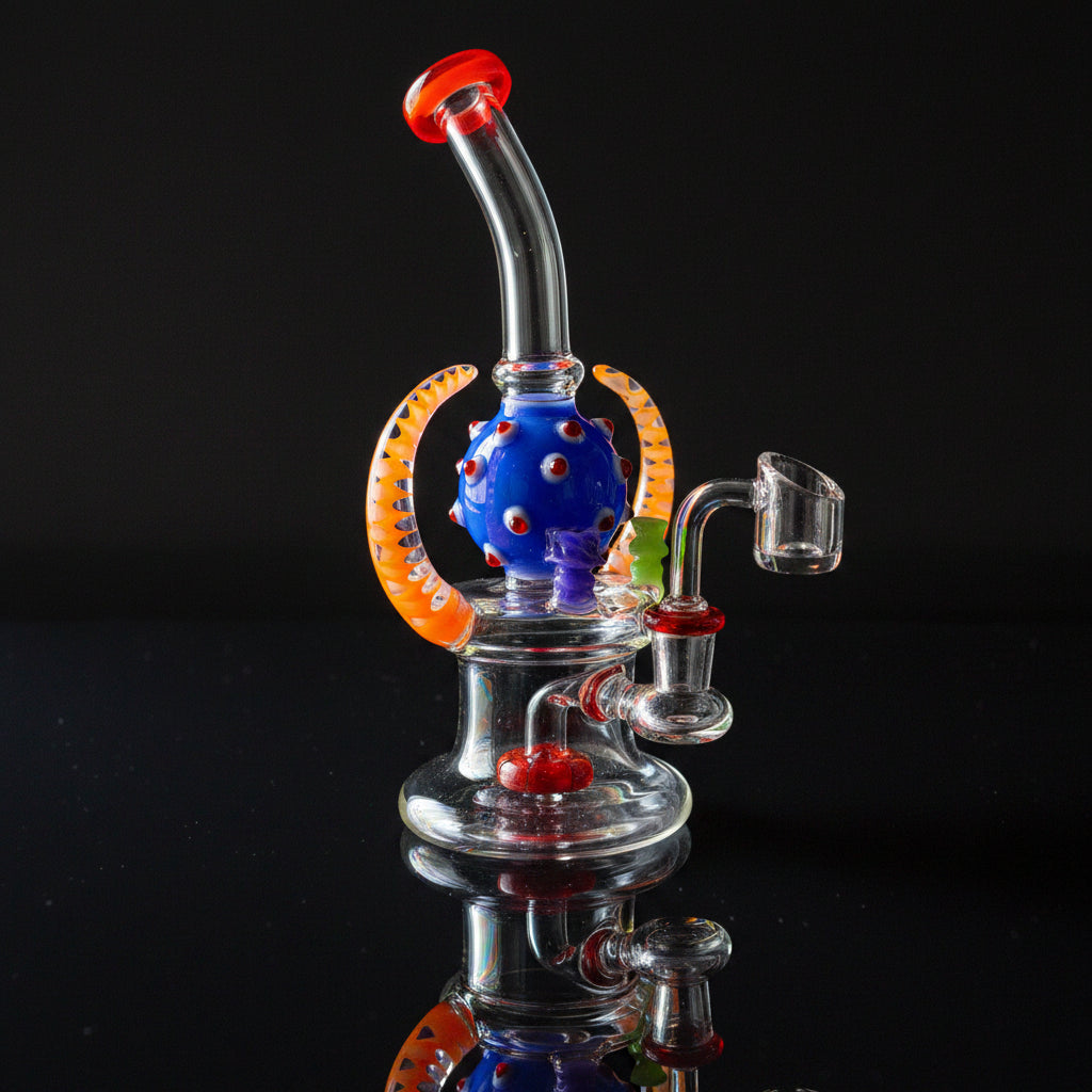 BONG | Bent Neck Double Horn With Showerhead Perc Waterpipe Bong 7.5"
