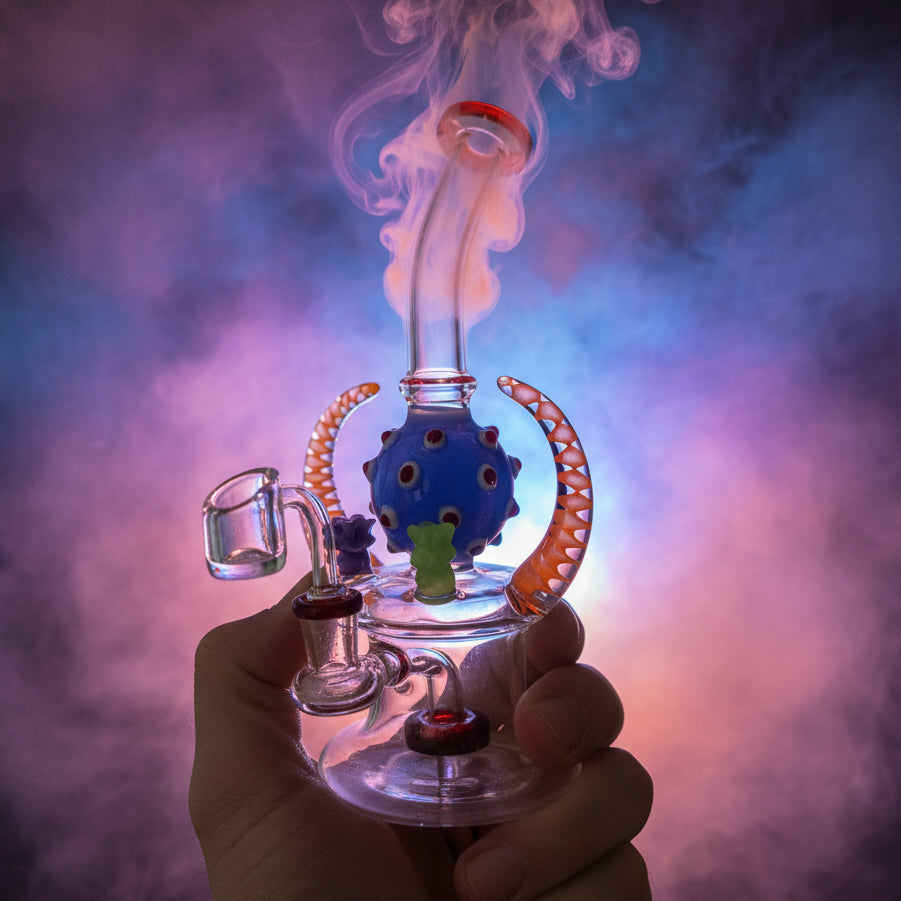 BONG | Bent Neck Double Horn With Showerhead Perc Waterpipe Bong 7.5"