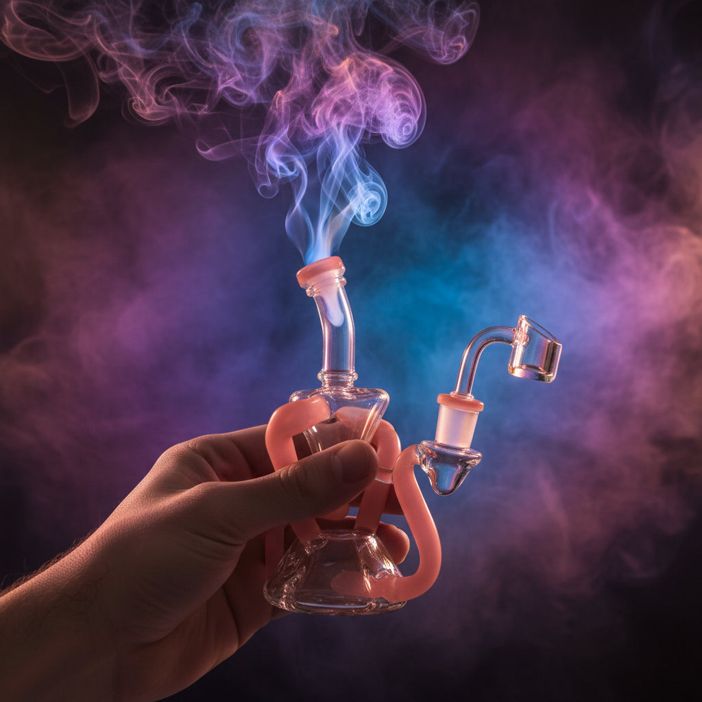 Bong | Bent Neck Double Chamber Recycler Water Pipe Bong 8"