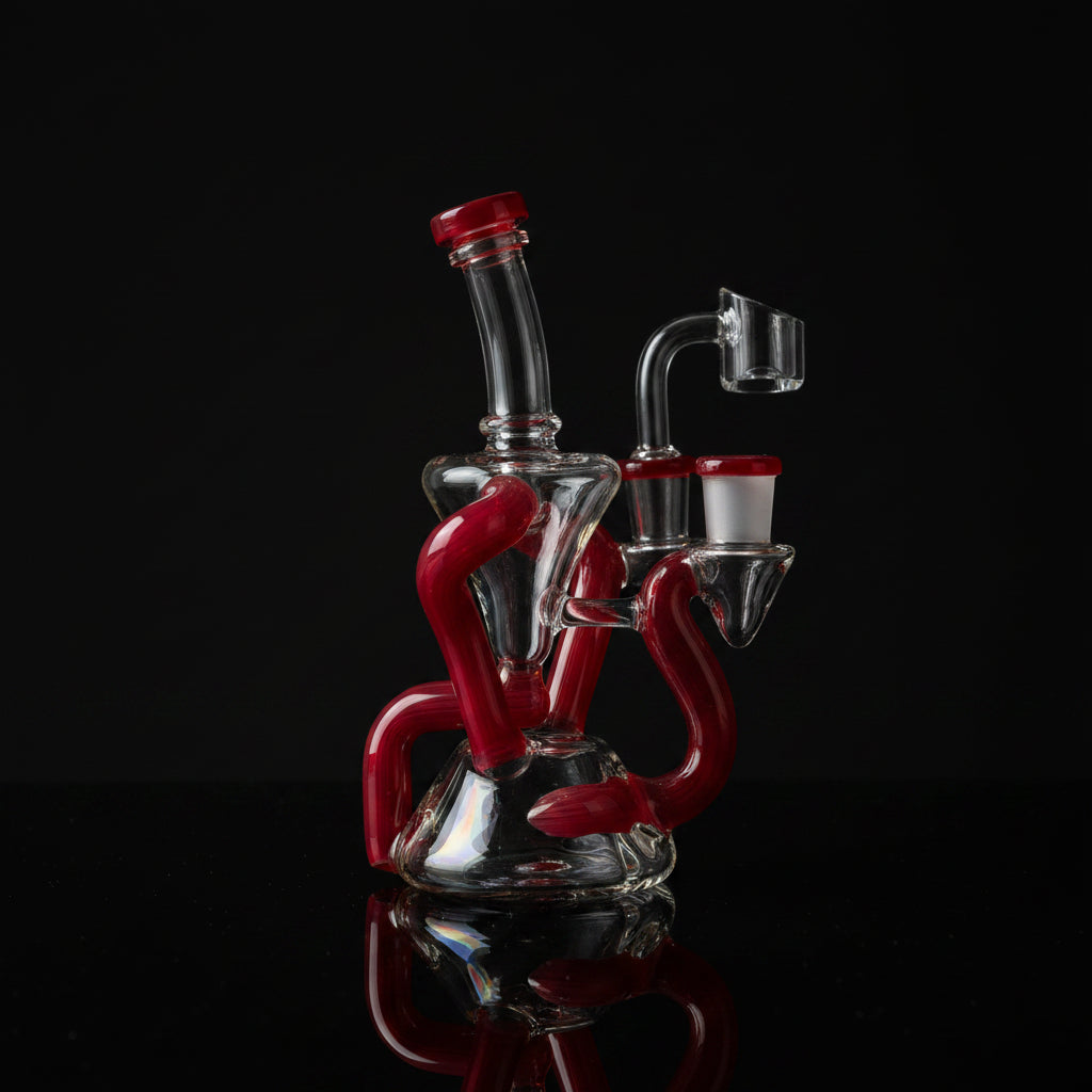 Bong | Bent Neck Double Chamber Recycler Water Pipe Bong 8"