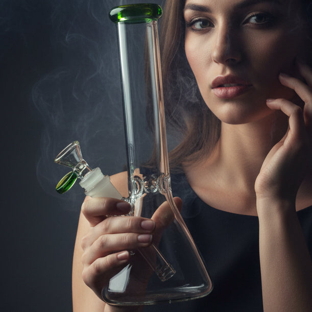 Clear Glass 9mm Thick Color Head One-Tone Beaker Bong 14 inch - SmokeMEGA