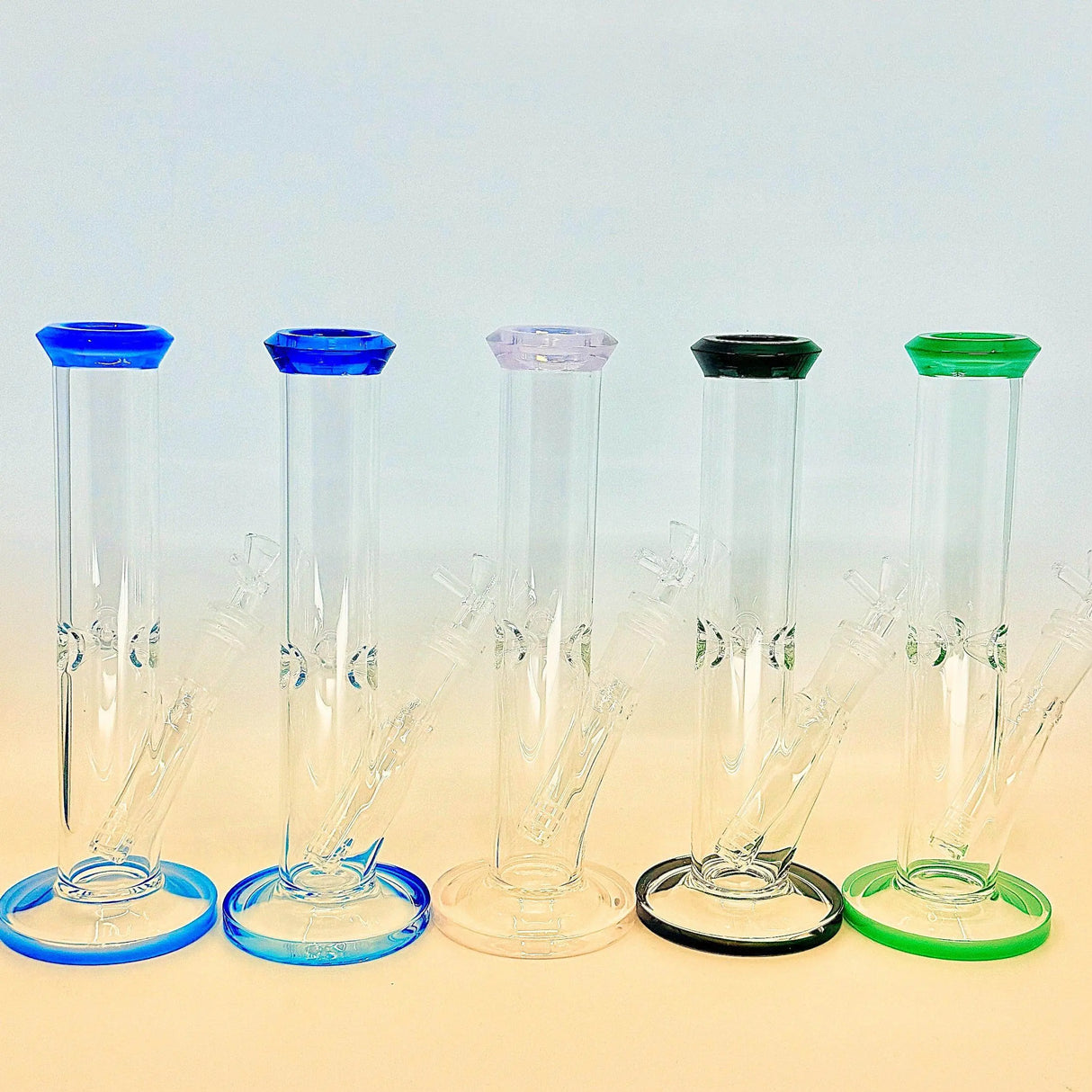 Crystal clear 9 inch Straight Water Bong With Color Mouth And Base - SmokeMEGA