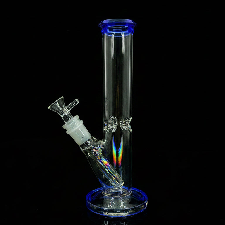 Crystal clear 9 inch Straight Water Bong With Color Mouth And Base - SmokeMEGA