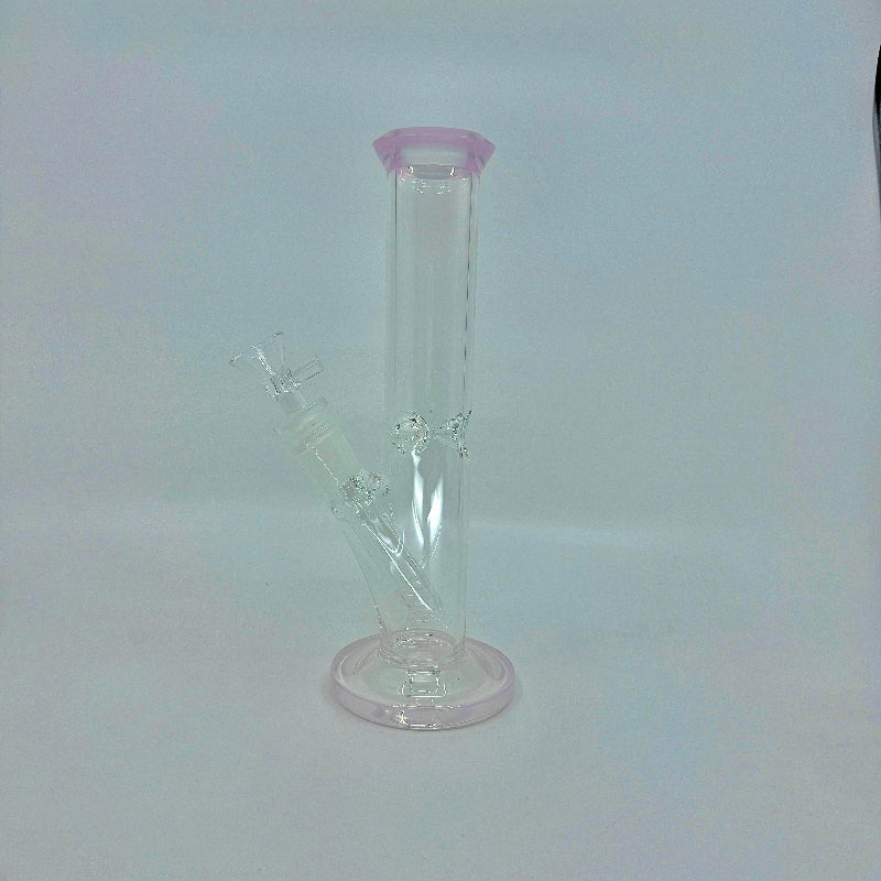 Crystal clear 9 inch Straight Water Bong With Color Mouth And Base - SmokeMEGA