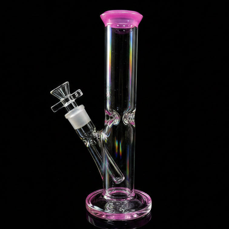 Crystal clear 9 inch Straight Water Bong With Color Mouth And Base - SmokeMEGA