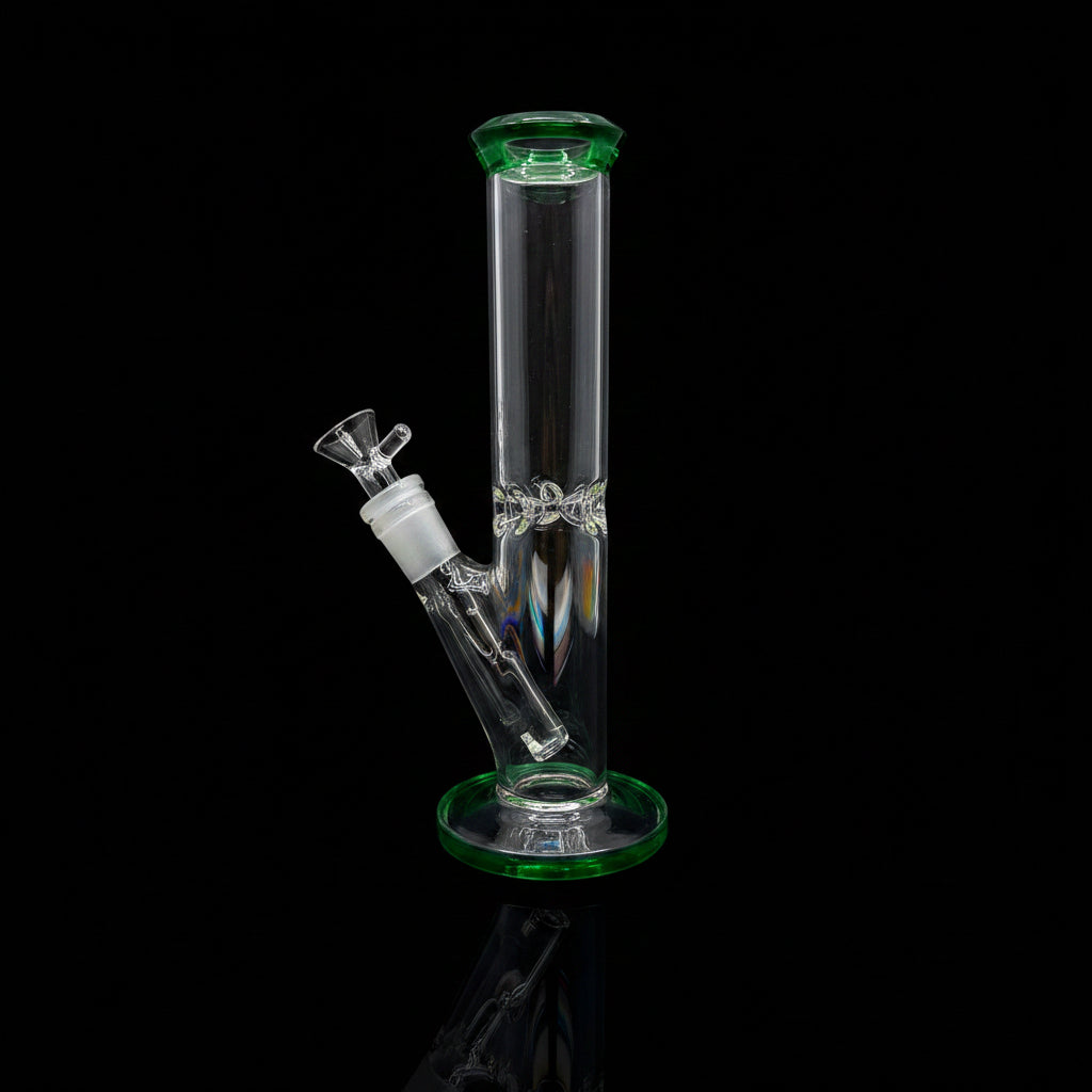 Crystal clear 9 inch Straight Water Bong With Color Mouth And Base - SmokeMEGA