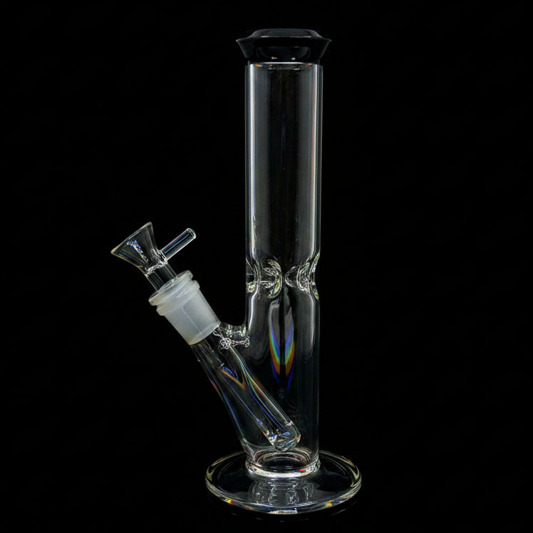 Crystal clear 9 inch Straight Water Bong With Color Mouth And Base - SmokeMEGA