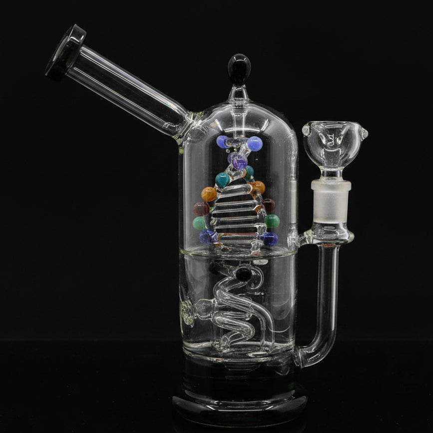 Handcrafted DNA Dab Rig 9-inch with borosilicate glass, unique DNA design, and 14mm quartz banger.