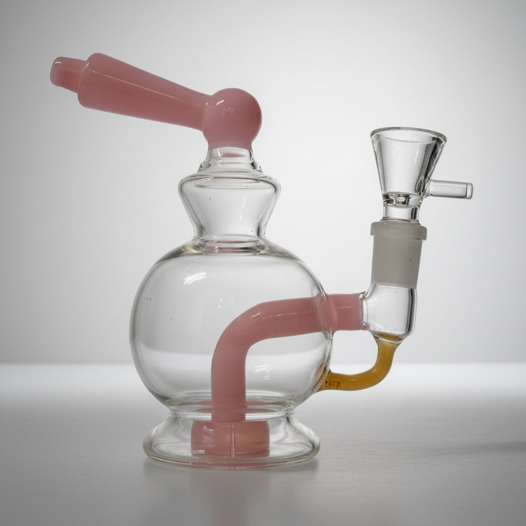 6" Bent Dab Rig made of borosilicate glass with a compact design and bent neck for smooth hits.