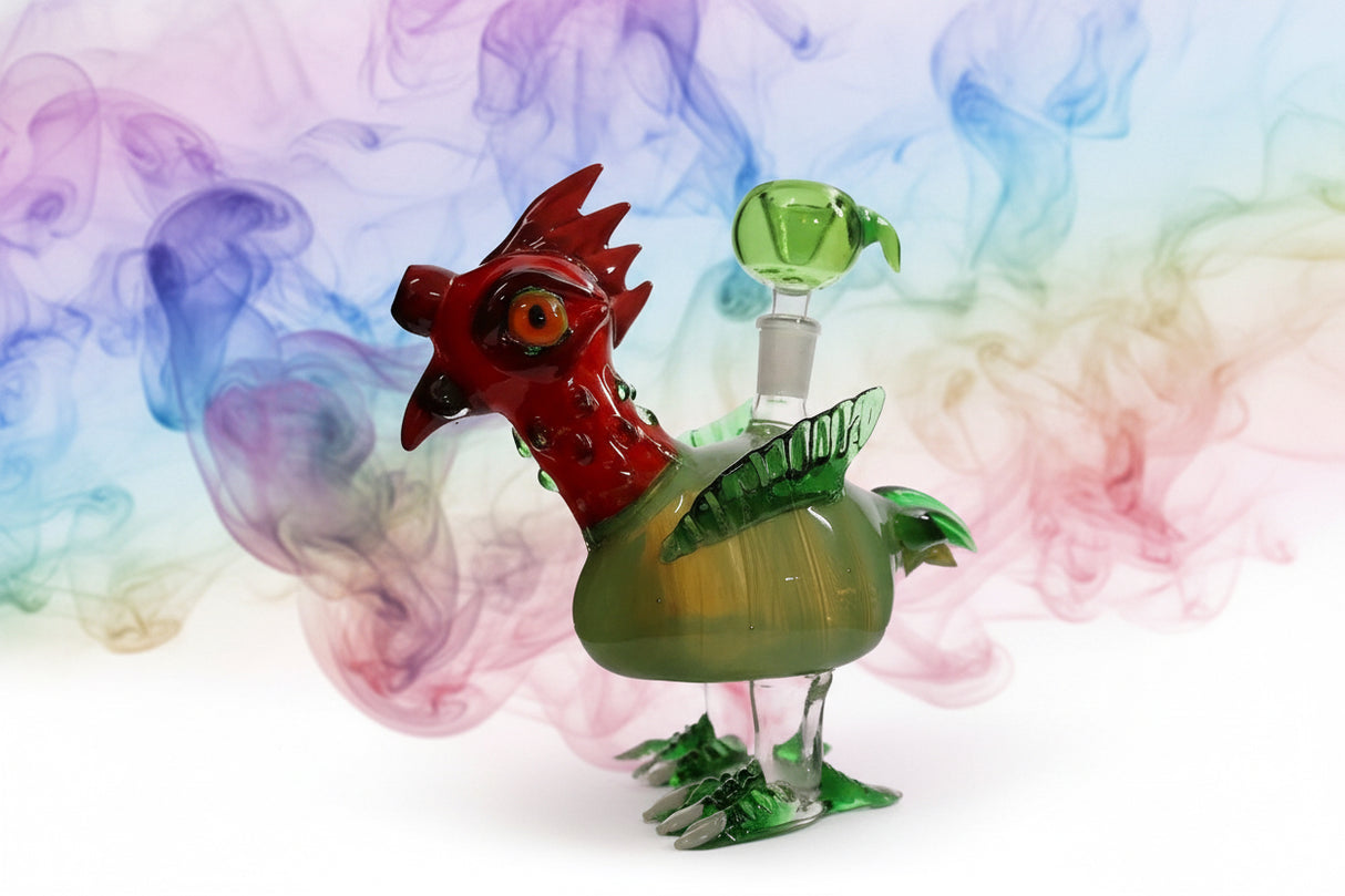 6" Red Chicken Glass Handmade Water Pipe with unique chicken design