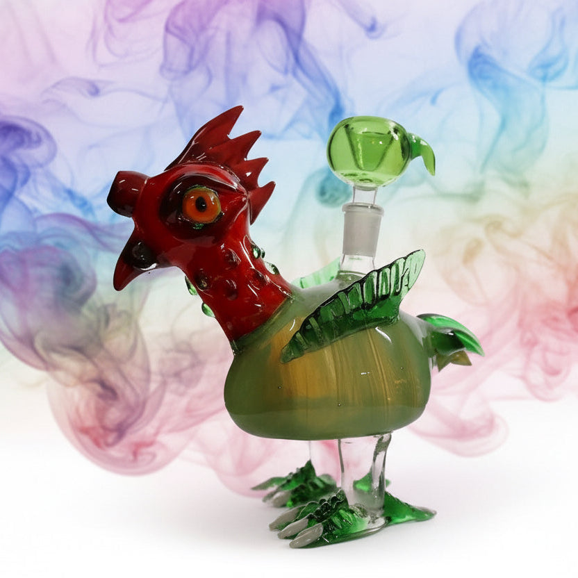 6" Red Chicken Glass Handmade Water Pipe with unique chicken design