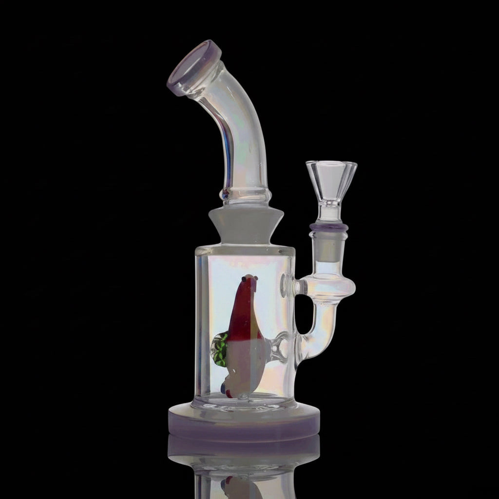 8" Animal Insert Bent Dab Rig with intricate design and bent neck for smooth experience.