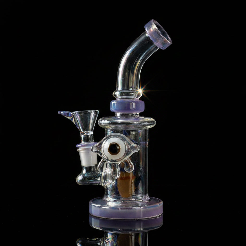 8" Fish Insert Bent Dab Rig made of durable borosilicate glass with a fish insert design and bent neck for smooth hits.