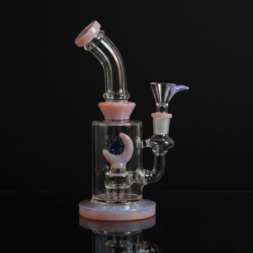 8-inch moon-star bent dab rig with unique design and durable materials.