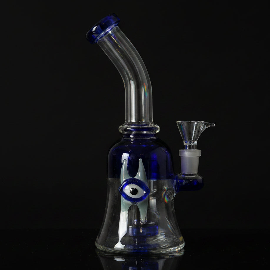 Horned Eye Glass Dab Rig Bong 8.5" with unique blue horned eye design and high-quality glass.