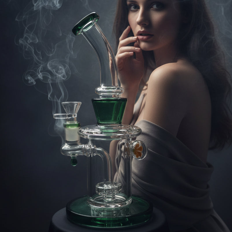 Marble Thick Perc Water Pipe 9" glass dab rig with sophisticated design and superior filtration.