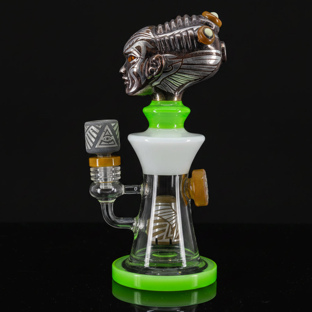 Deep Sandblasted Alien Head Dab Rig - SmokeMEGA