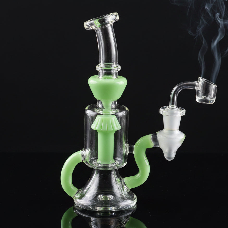 11" Faberge recycler dab rig made of premium borosilicate glass with unique design, enhancing the dabbing experience.