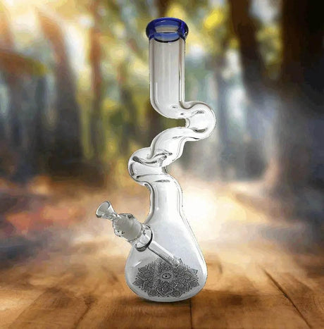 Flower Design Bong | 16 Inch Thick Z-Shaped Twisted Glass Bong - SmokeMEGA