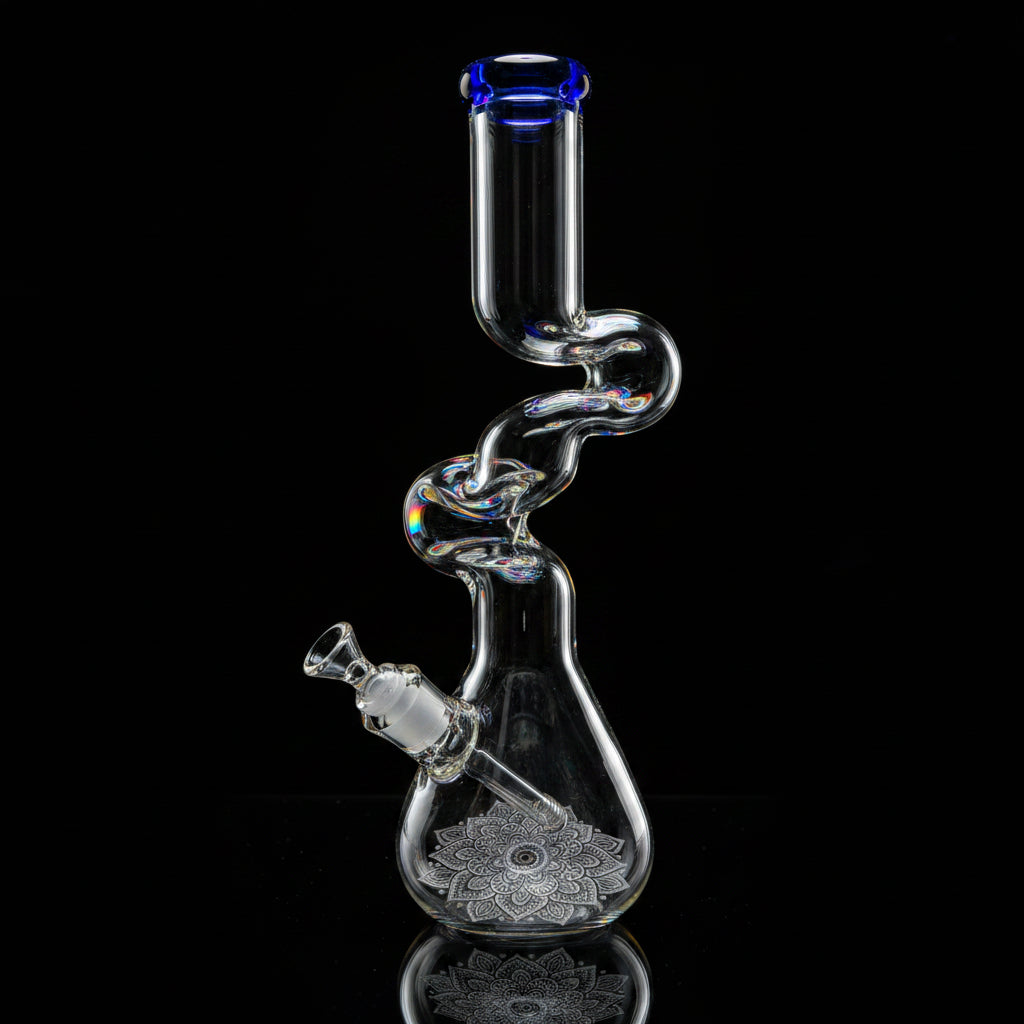 Flower Design Bong | 16 Inch Thick Z-Shaped Twisted Glass Bong - SmokeMEGA