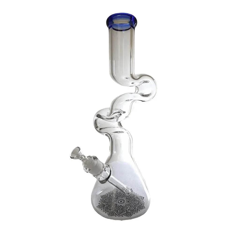 Flower Design Bong | 16 Inch Thick Z-Shaped Twisted Glass Bong - SmokeMEGA