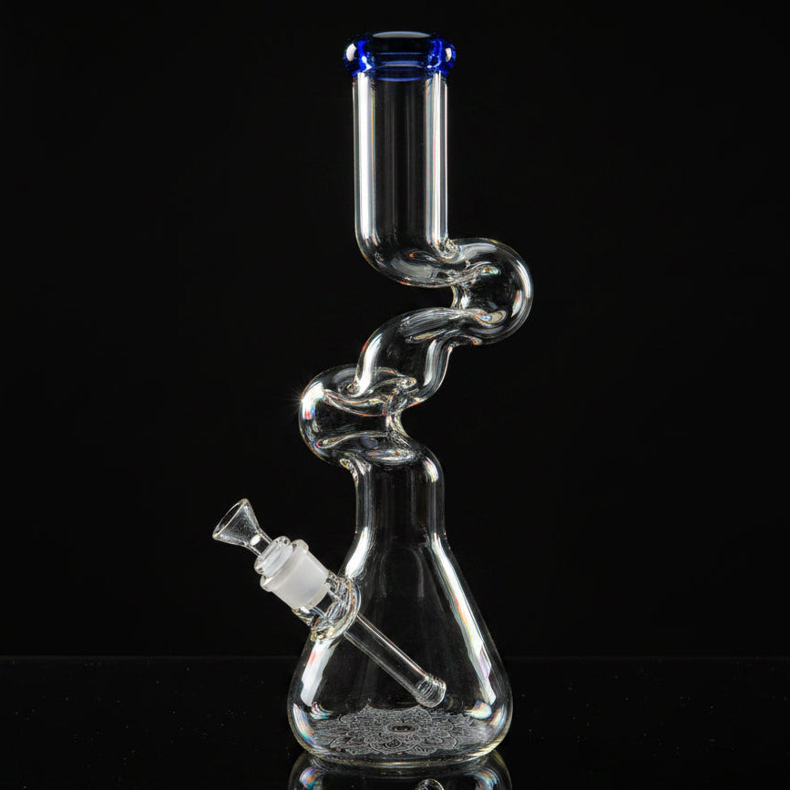 Flower Design Bong | 16 Inch Thick Z-Shaped Twisted Glass Bong - SmokeMEGA