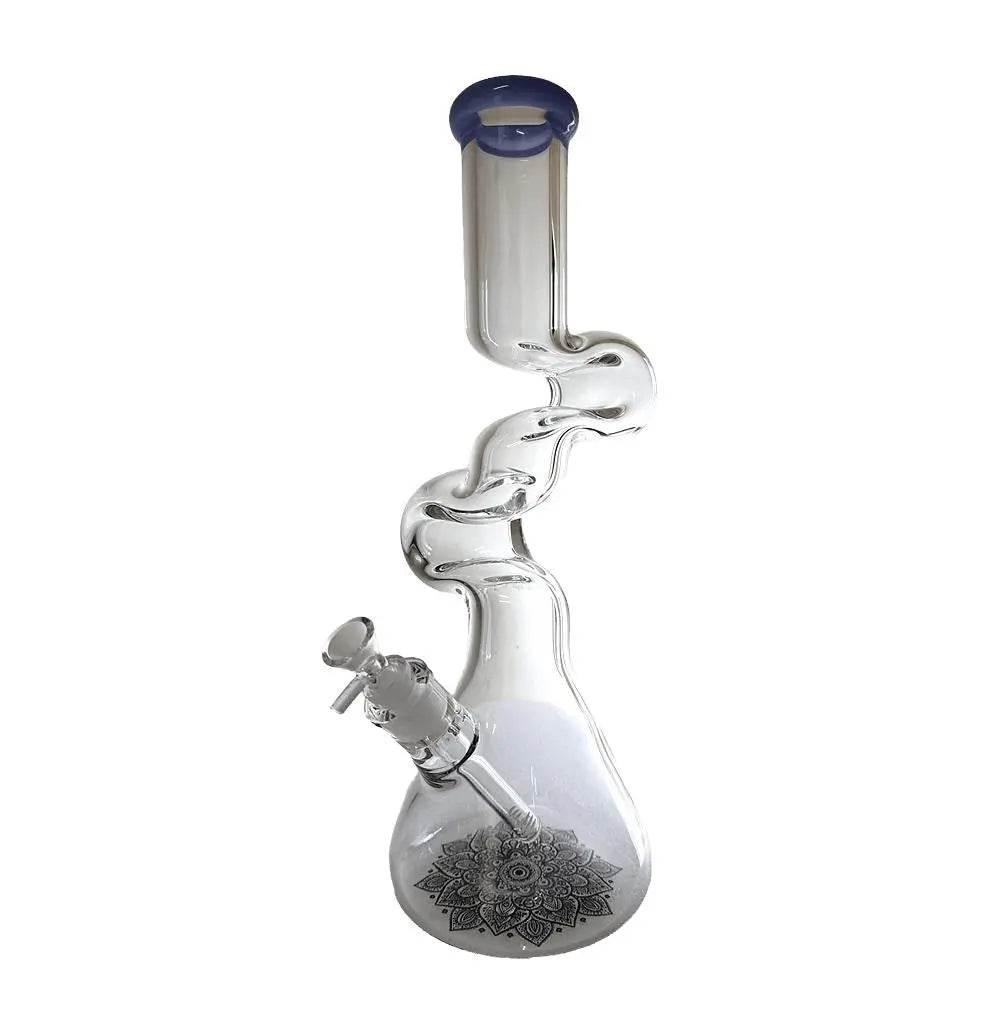 Flower Design Bong | 16 Inch Thick Z-Shaped Twisted Glass Bong - SmokeMEGA