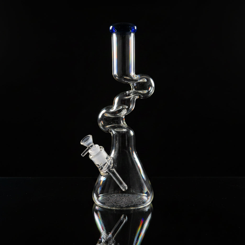Flower Design Bong | 16 Inch Thick Z-Shaped Twisted Glass Bong - SmokeMEGA