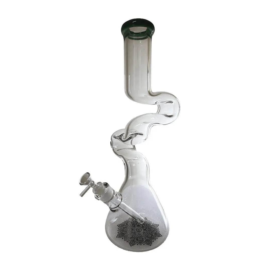 Flower Design Bong | 16 Inch Thick Z-Shaped Twisted Glass Bong - SmokeMEGA
