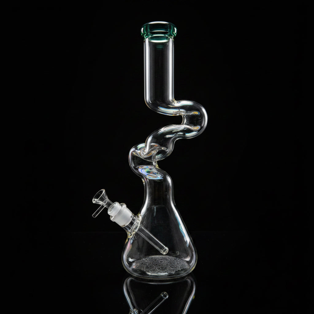Flower Design Bong | 16 Inch Thick Z-Shaped Twisted Glass Bong - SmokeMEGA