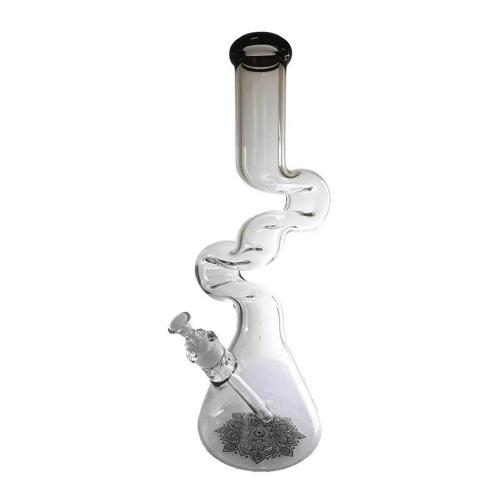 Flower Design Bong | 16 Inch Thick Z-Shaped Twisted Glass Bong - SmokeMEGA