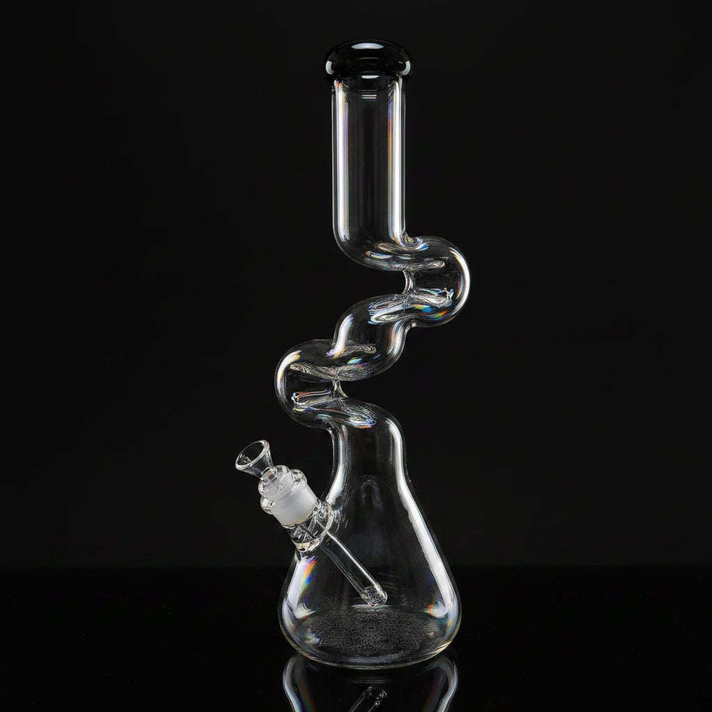 Flower Design Bong | 16 Inch Thick Z-Shaped Twisted Glass Bong - SmokeMEGA