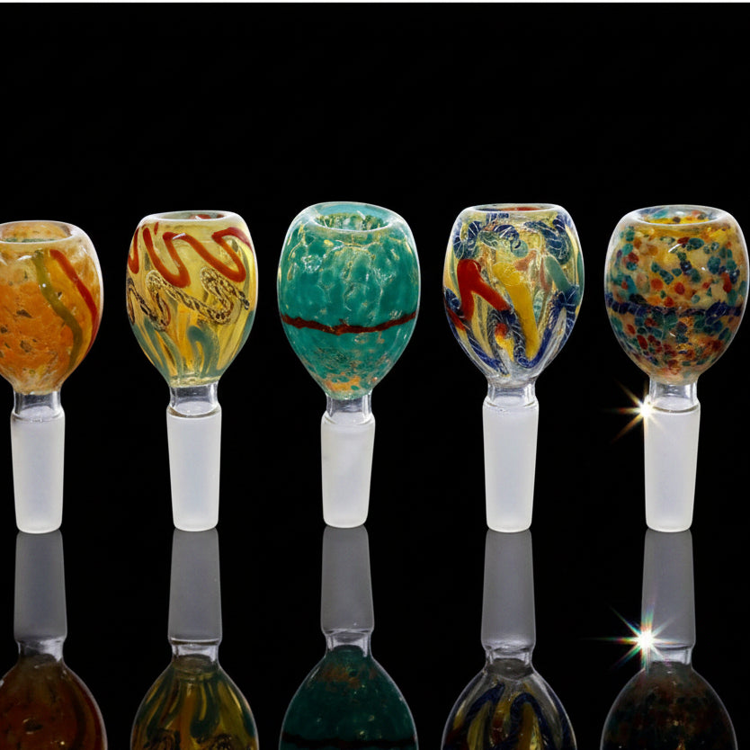 Glass Bowls | 14mm Swirl Striped Frit Bowls - SmokeMEGA