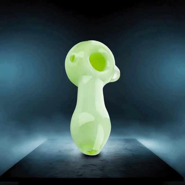 Slime Time Boro 5" glass hand pipe, slime green, durable borosilicate, classic spoon shape.
