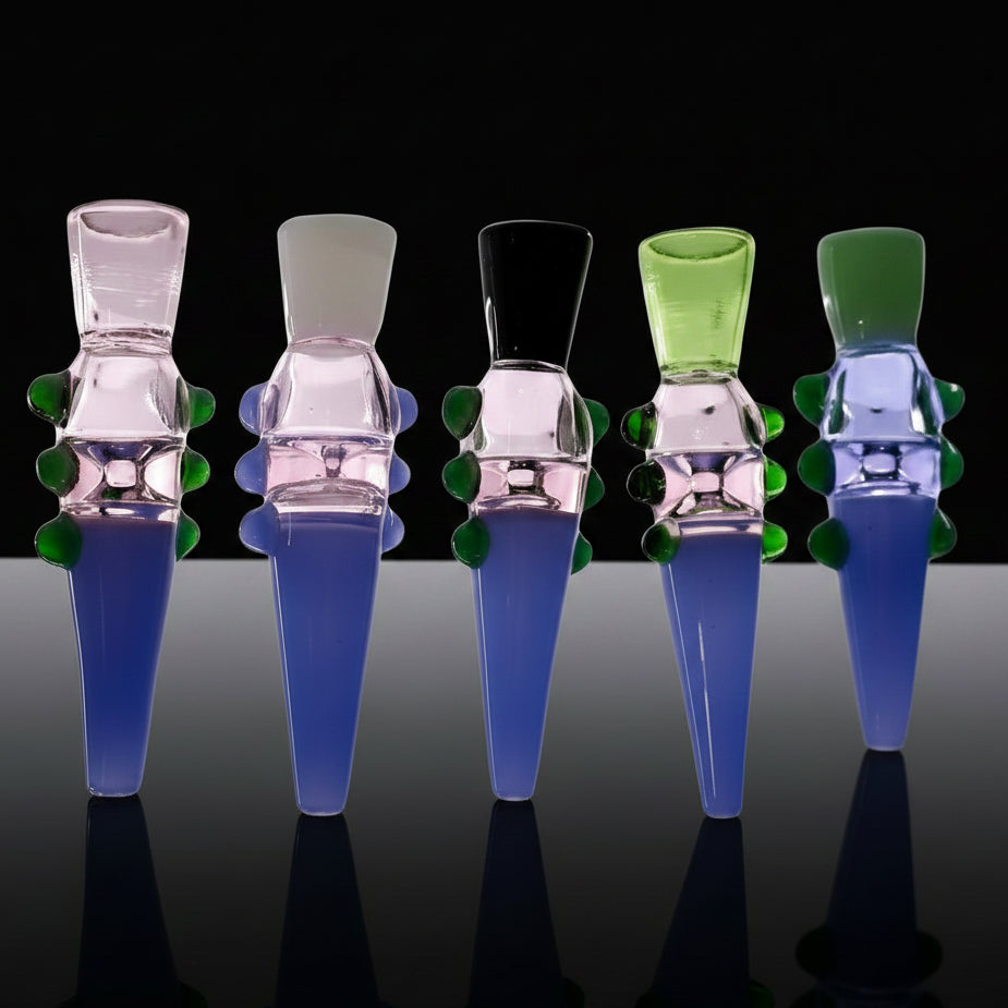 Glass hand pipes with multi-colored dots, handmade 5.5-inch borosilicate glass.