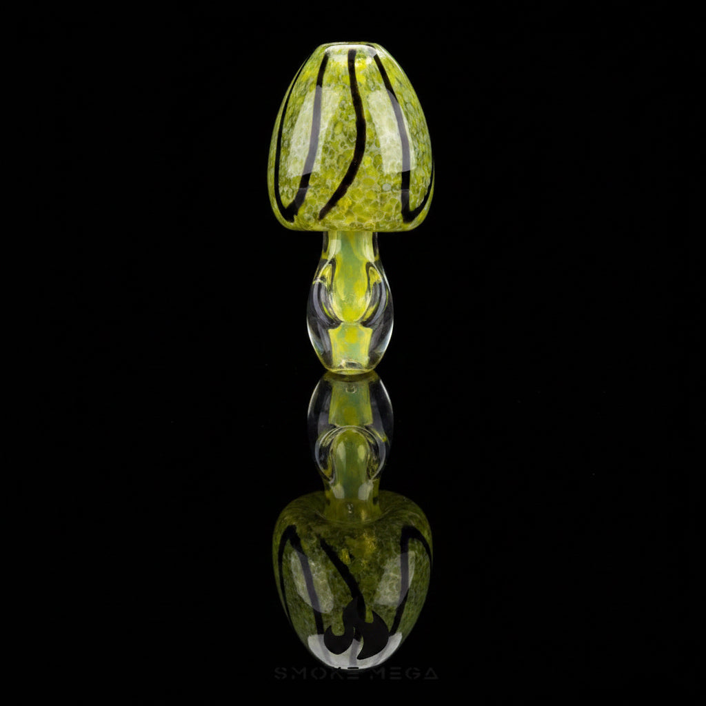 Golden Mushroom 5" Glass Hand Pipe, elegant design, durable, portable smoking accessory.